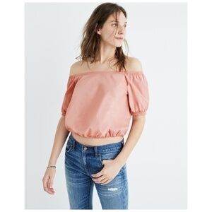 Madewell Off-the-Shoulder Bubble Top in Weathered Pink 100% Cotton Size XS